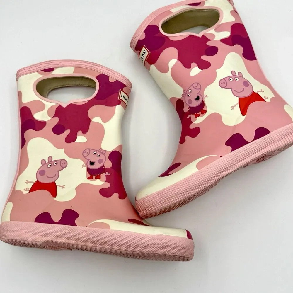 Hunter x Peppa Pig Girls Rain Boots Pink Camo Size 13/1 EU 31 VGUC